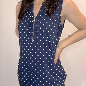Short sleeve navy blue dotted blouse